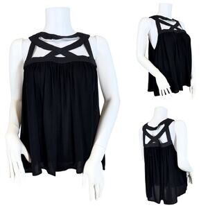 ANAMA Black Strappy Crop Baby Doll Top SZ L $59